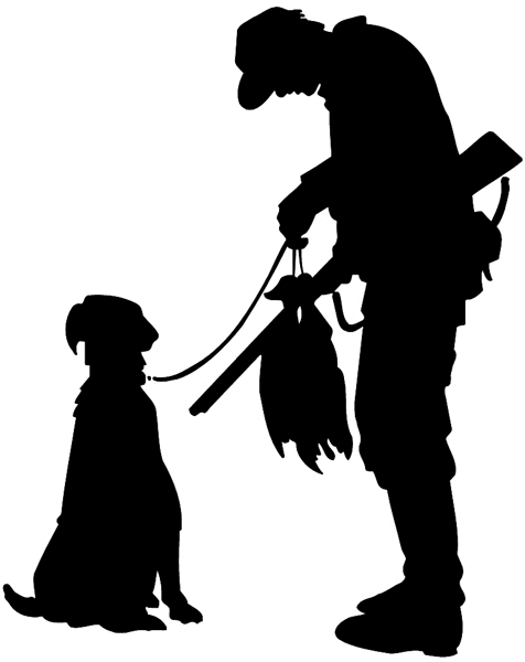 Hunter, dog and catch silhouette vinyl sticker. Customize on line. Hunting 054-0074